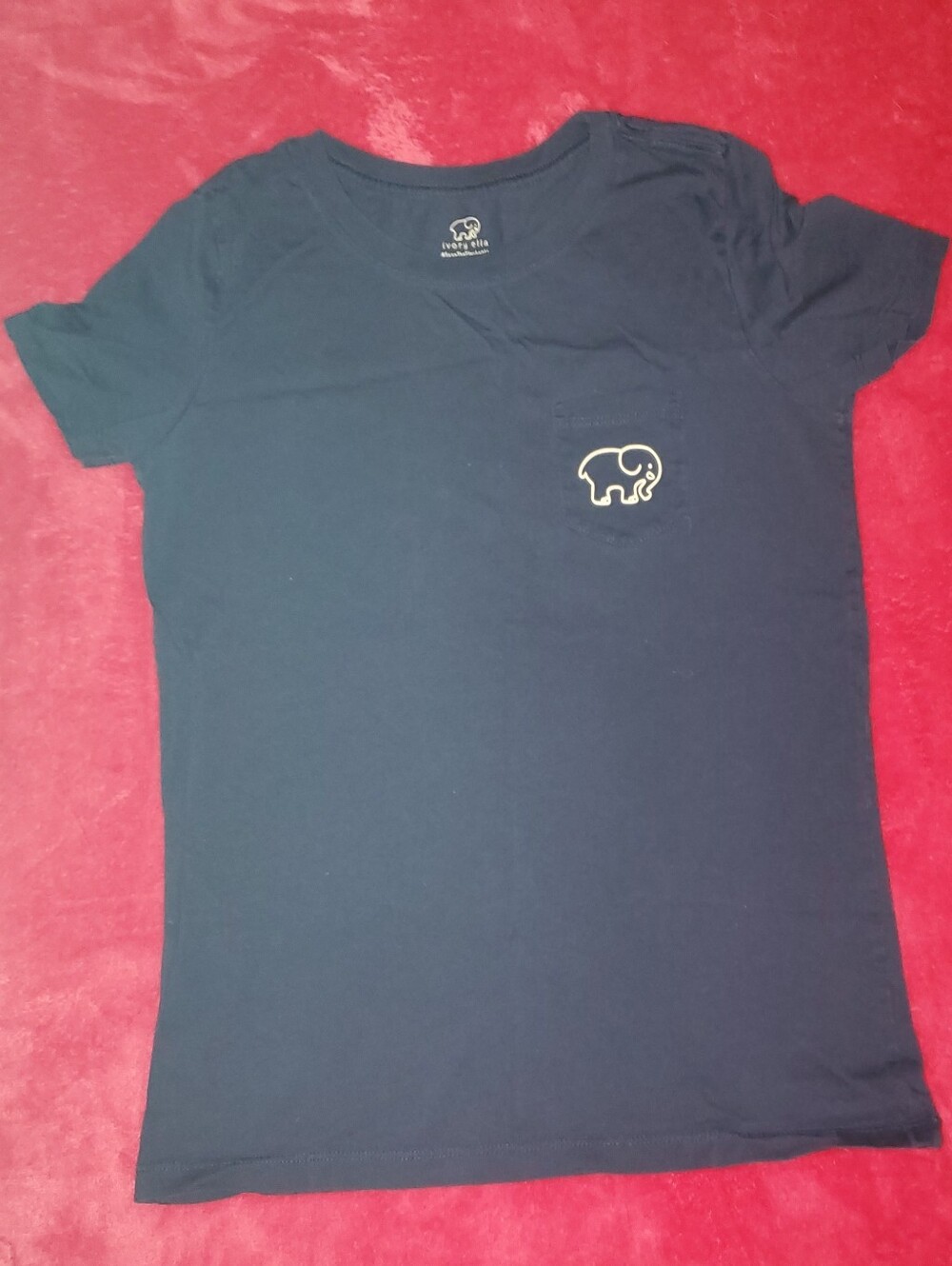 ivory  ella Navy Short Sleeve Tee with Pocket And Elephant Logo